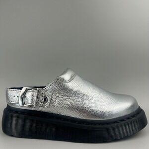 Dr Martens Laketen Women Size 7 Silver Metallic Leather Slingback Clog Mules NEW